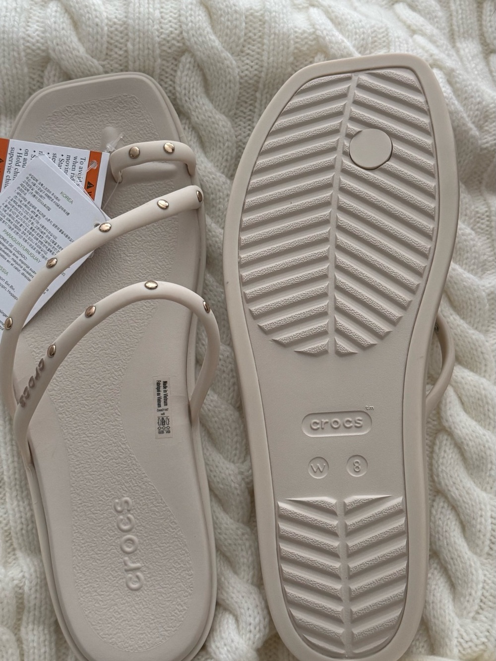 CROCS Women’s Triple Strap Stud Sandals in Light Beige - Picture 2 of 4